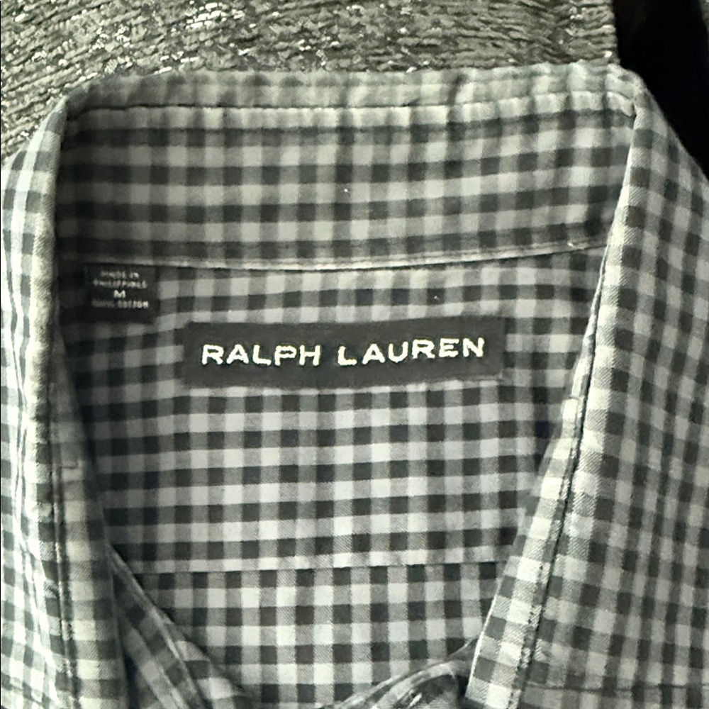 Ralph Lauren Men's Grey and White Gingham Button-Down Shirt